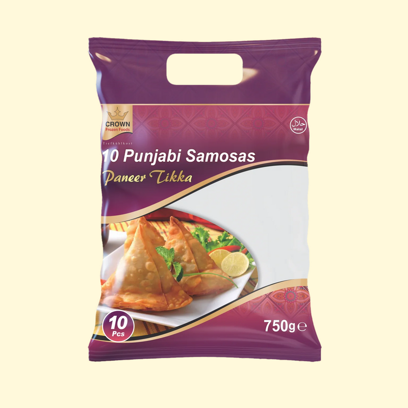 Ready to party? Crown Foods Paneer Tikka Punjabi Samosas has you covered! Our delicious samosas, with a generous helping of paneer tikka filling inside, will make your celebrations extra special - your guests will be licking their fingers in no time! Get ready to get the party started (and be sure to get a few extra packs!)