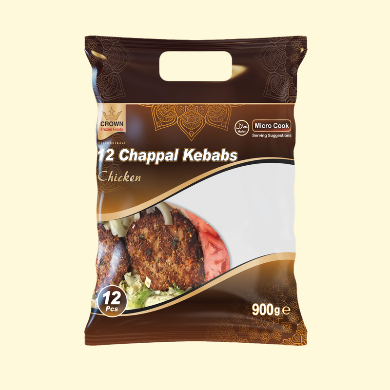 Crown Foods Chicken Chappal Kebabs 12 Pcs 900g