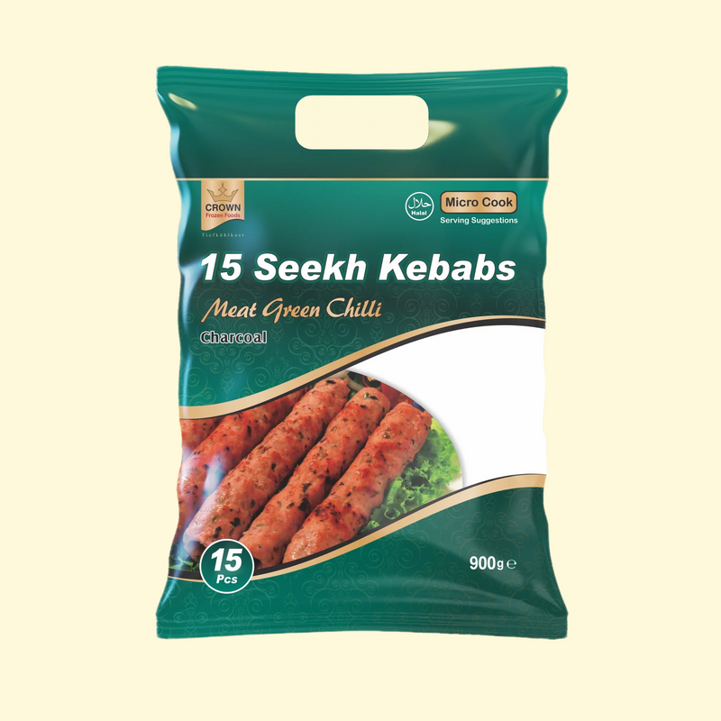 Crown Foods Meat Green Chilli Seekh Kebabs 15Pcs 900g