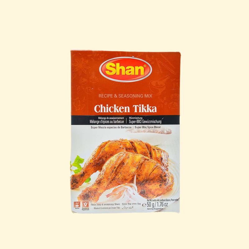 Shan Chicken Tikka 50g is a flavorful and convenient dish, perfect for a delicious meal in minutes. Featuring an authentic blend of traditional spices, this prepared mix ensures you will have a delicious dinner on the table in no time. Delicious and easy to prepare, Shan Chicken Tikka 50g is the perfect meal solution.