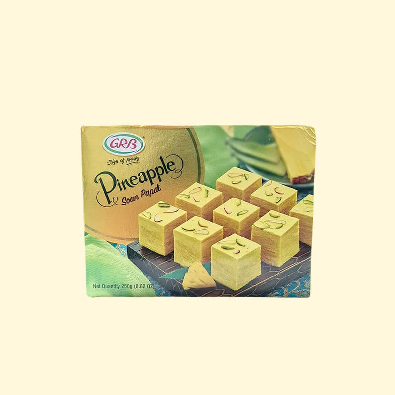  Treat yourself to a sweet and juicy pineapple-flavored crunch with GRB Soan Papdi! This delicious 250g box of crunchy, flaky goodness is sure to make your taste buds dance. Perfect for a mid-morning snack or afternoon pick-me-up, GRB Soan Papdi is a tropical treat that's sure to send your taste buds into overdrive!