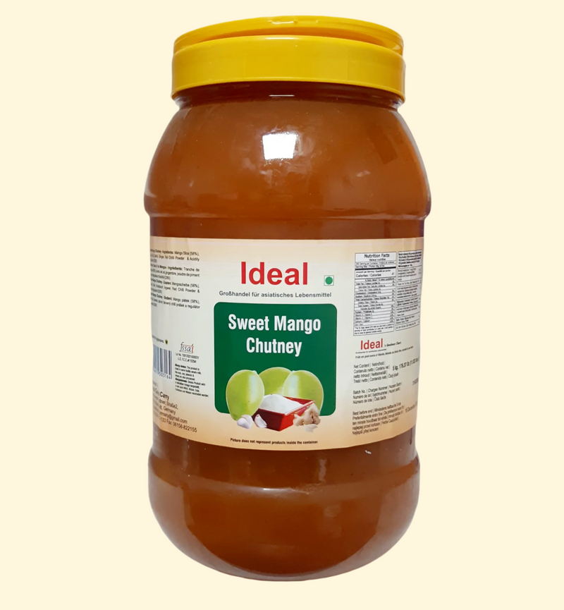 Add sweet and fiery flavor to all your dishes with Ideal Sweet Mango Chutney 5kg! Bursting with fruity, aromatic goodness, this chutney will level up all your meals - perfect for adding zing to your sandwich or jazzing up a curry! You'll be livin' the mango-llywood dream.