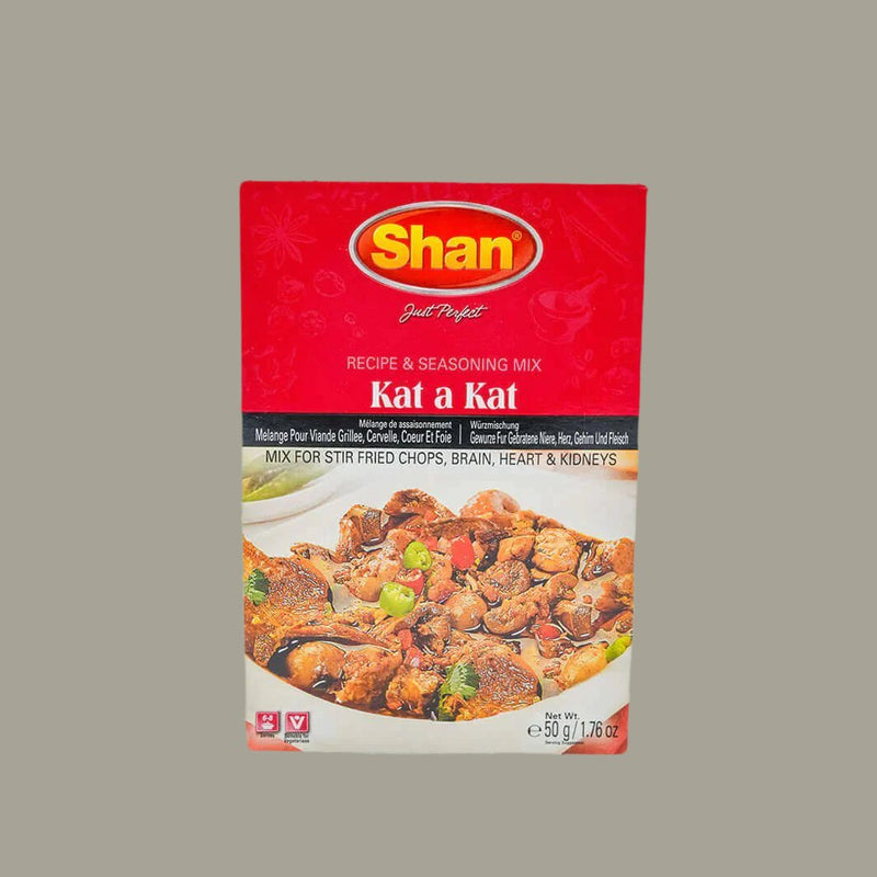 Shan Kat a Kat 50g provides a complete, balanced and savory blend of masalas for your culinary needs. Balanced seasoning of spices and herbs gives every dish its unique taste and flavor. Its quality ingredients guarantee the desired aroma and premium results. Perfect for making marinades and curries.