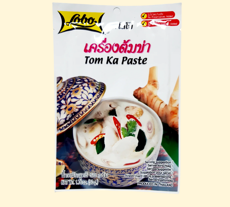 Lobo's Tom Ka Paste is drum-roll delicious! Go wild in the kitchen creating flavorful Thai dishes with this 50g container of zesty wonder. Add a generous dollop to make your soups, rice, and stir-fries take off with delectable flavor. Spice up your life (and your recipes!) today!