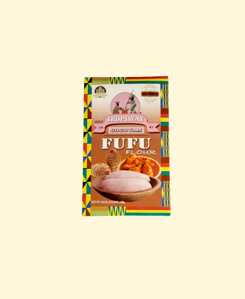 Tropiway Cocoyam Fufu Flour 680g is a high-quality flour made from Cassava and Cocoyam. It's an excellent source of dietary fiber, with over 80% of its nutritional content coming from carbohydrates. It's perfect for making a variety of dishes including fufu, pancakes, and other flour-based dishes.