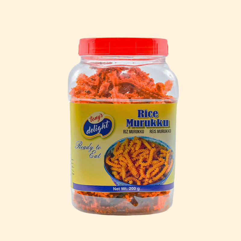 Tony's Delight Rice Murukku 150g is a delicious treat straight from India! Loaded with flavor and crunchy texture, this murukku will have your taste buds dancing with delight. With 150g of savory snacks, you'll be sure to satisfy your cravings and share the joy with friends and family! Don't wait to dive into Tony's Delight Rice Murukku! 🤤