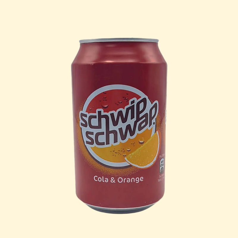  Schwip Schwap Cola & Orange 330ml offers a unique blend of two flavors, combining the sweetness of cola and the tartness of orange in a 330ml can. Enjoy the perfect 50/50 mix of Cola & Orange and refresh yourself with every sip.