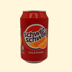 Schwip Schwap Cola & Orange 330ml offers a unique blend of two flavors, combining the sweetness of cola and the tartness of orange in a 330ml can. Enjoy the perfect 50/50 mix of Cola & Orange and refresh yourself with every sip.