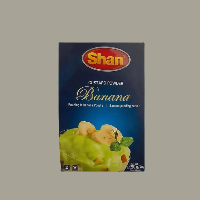 Delight in the deliciousness of Shan Bananas Custard Powder! This easy-to-use, 200g pack contains a traditional and authentic Pakistani recipe mix that quickly and easily transforms into a smooth, creamy, and flavorful dessert. Perfect for creating classic desserts like banana custard or banana pudding, delightful treats for any occasion.