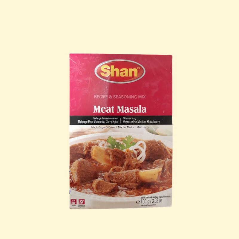 Shan Meat Masala 100g is an authentic blend of Indian spices for a flavor-packed meat dish. Our masala includes coriander, chili, cumin, and other ingredients for a delicious meal your friends and family will love. Create a flavor-filled dish with Shan Meat Masala 100g.