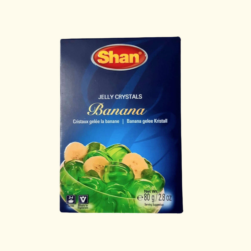 Experience the unique taste of Shan Banana Jelly Crystals 80g! Made with natural flavors, this product is a perfect addition for any dessert for an extra special touch. Each serving contains 0% fat and no cholesterol to deliver a healthy treat. Enjoy a delicious and nutritious treat with Shan Banana Jelly Crystals!