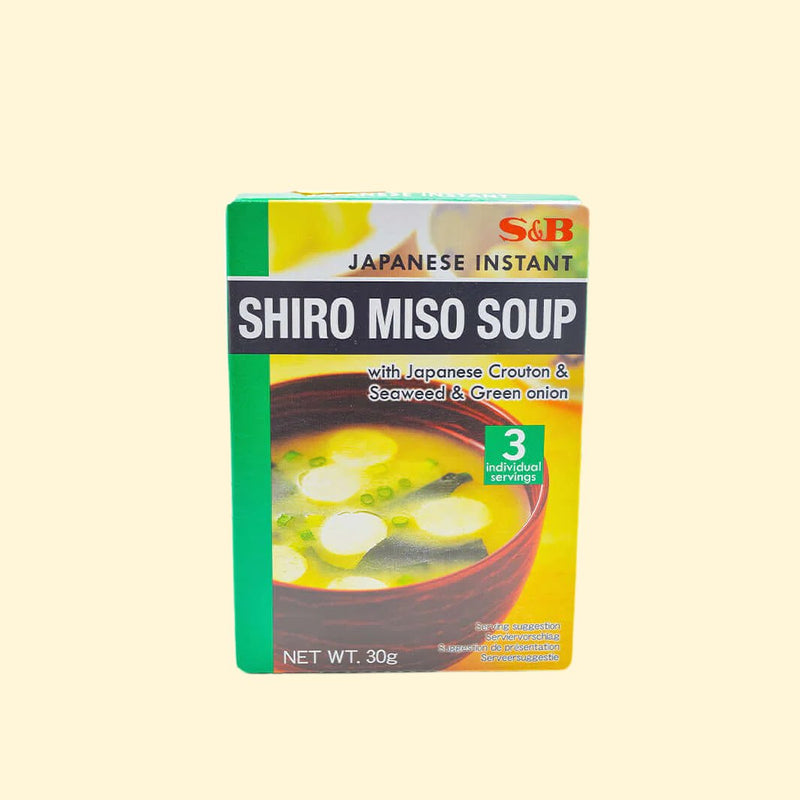 S&B Shiro Miso Soup 30g is a traditional Japanese delicacy made with white miso paste. This broth-based soup is packed with flavor, nourishing seaweed, and bonito flakes, providing essential nutrients, vitamins and minerals. Enjoy a delicious and healthy treat with S&B Shiro Miso Soup.