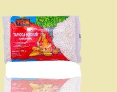 A classic tapioca to lighten up any dish! Our TRS Tapioca Medium Sabudana will give your meals a fun twist - bursting with flavor, this tapioca adds texture and a delicious crunch. For a seriously tasty treat, add TRS Tapioca Medium Sabudana! 300g of tapioca goodness. Yum!