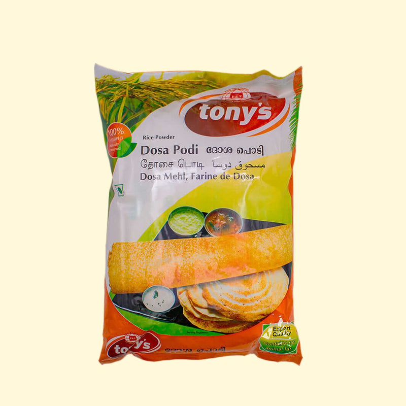 Treat your taste buds to Tony's Dosa Podi! Perfect for spicing up your meals without a fiery kick, this 1kg pouch of savory goodness is guaranteed to kick your meals up a notch. Non-spicy and bursting with flavor, Tony's Dosa Podi will have your dinner guests dosa-ing for more!