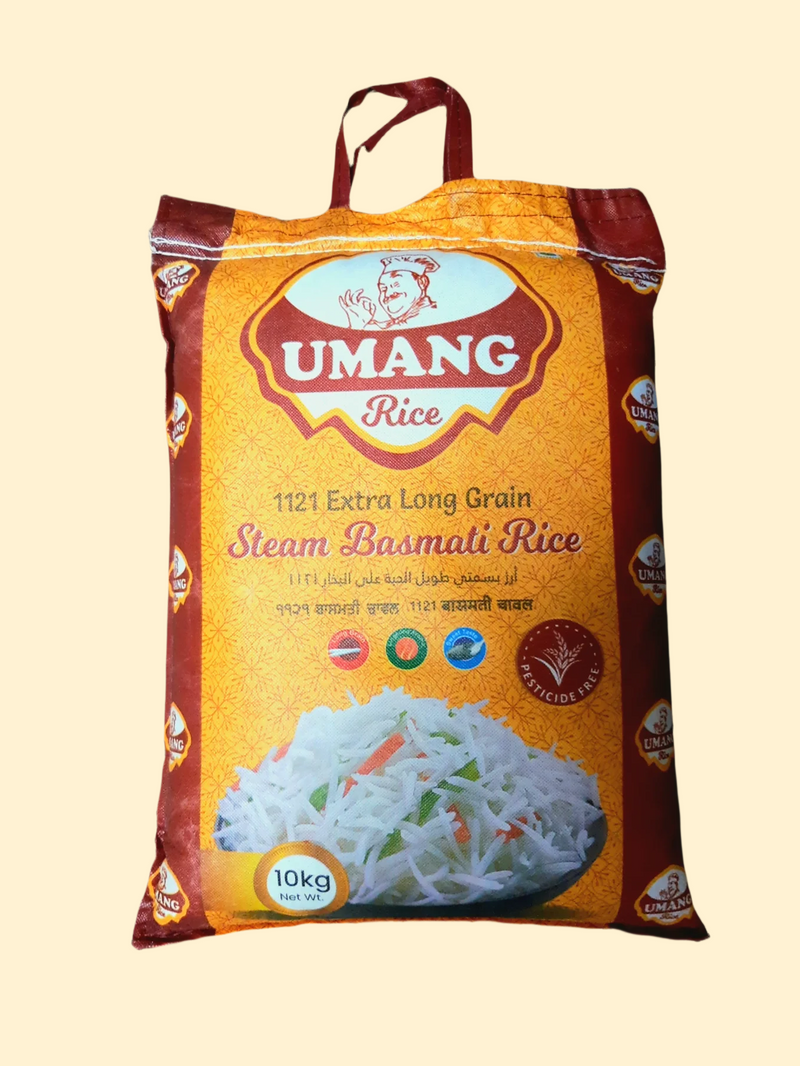 Introducing Umang Steam Basmati Rice - the only way to get perfectly steamed, fluffy grains every time! Enjoy lip-smacking, aromatic rice with friends and family - no muss, no fuss! Perfect for all kinds of recipes! Yum-ang!